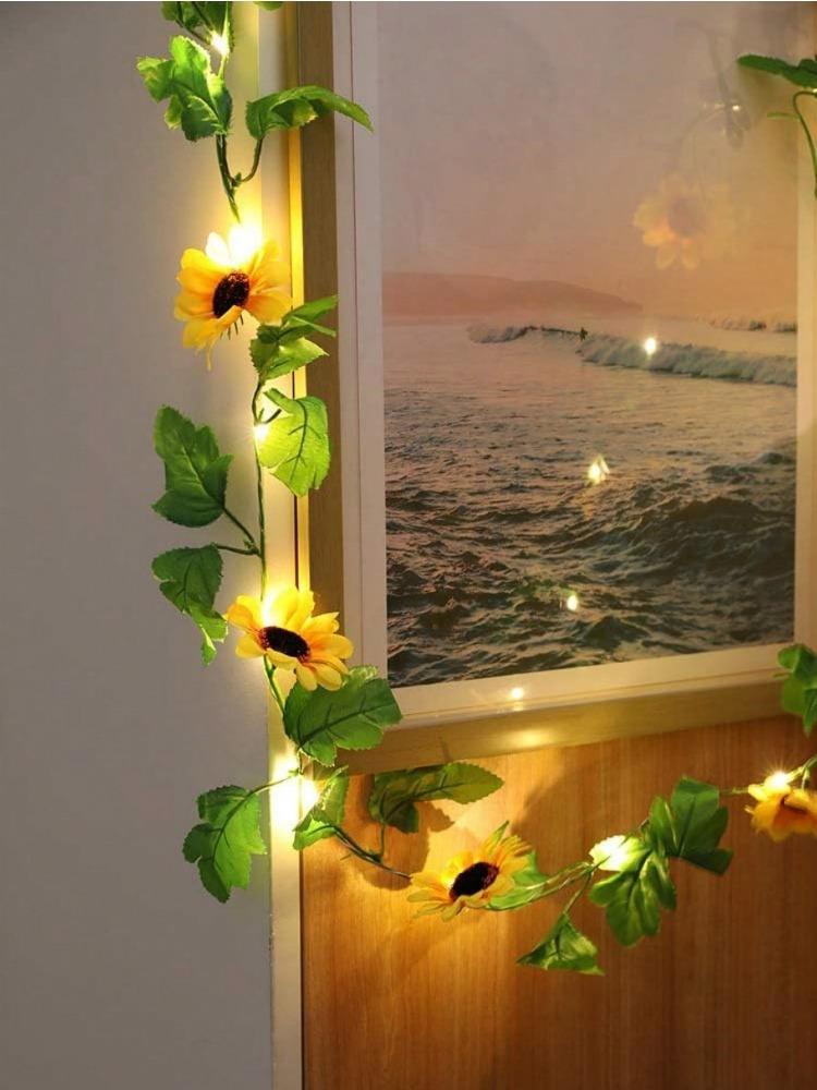 Waterproof 2m 20LED Sunflower Roses String Lights Outdoor Artificial Flower Fairy String Lights Sunflower Roses Garland with Lights for Garden