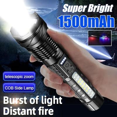 Torcia LED Ricaricabile ad Alta Potenza con Luce Laterale, Torcia per Campeggio all'Aperto, Luce per Escursionismo, Torcia ad Alta Luminosità, Batteria 18650 Integrata