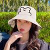 Fishing Hat Cotton Double-sided Embroidered Bear Pattern Sunshade Bucket Beach Hats
