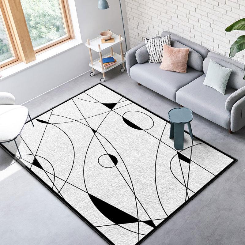 Simple Black And White Plaid Imitation Cashmere Carpet, Living Room Sand Blanket 3D Visual Striped Carpet Floor Mat Bedroom