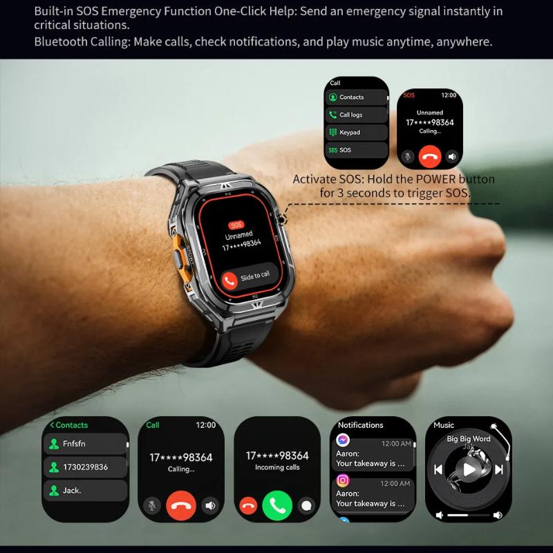 2026 New Dual Frequency GPS Smart Watch Men 1.96-inch HD AMOLED Screen Compass Bluetooth Call 5ATM Waterproof Sports Smart Watch