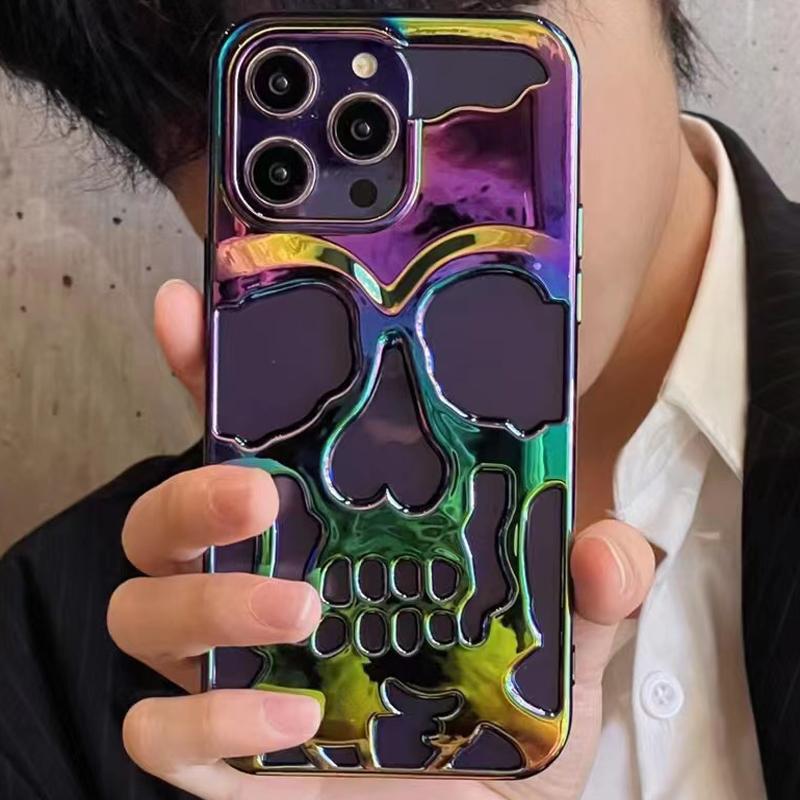 Luxus-Skelett-Schädel-Hülle für iPhone 11 12 13 14 15 Pro Max Handyhüllen Stoßfeste Rückabdeckung Kamera voll schützen Hollow Funda