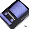 Men's Black & Wine Red Striped Plaid Tie Set with Pocket Square - Formal Wedding Gift Box