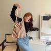 Large Capacity Stripe Canvas Bag Print Cloth Shoulder Bag Simple Tote Bag  Travel