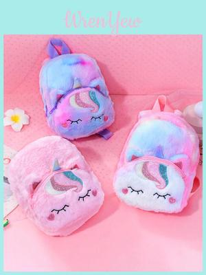 Unicorn Plush Childrens Backpack With Air Cushion Straps For Girls Daily Use