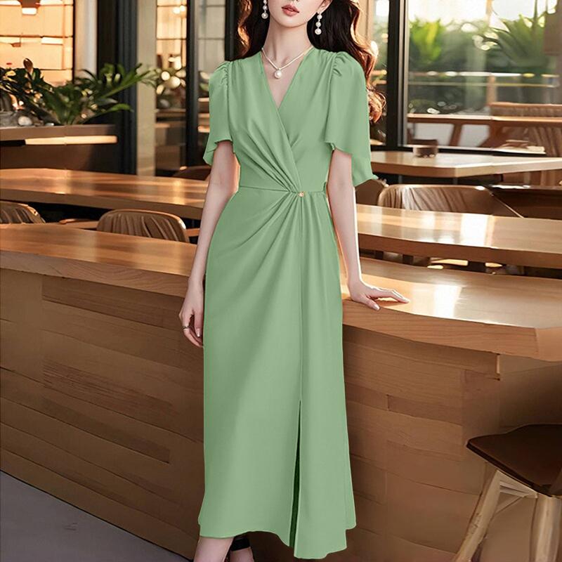 ZANZEA Women Casual V-Neck Summer Short Sleeve Long Dress