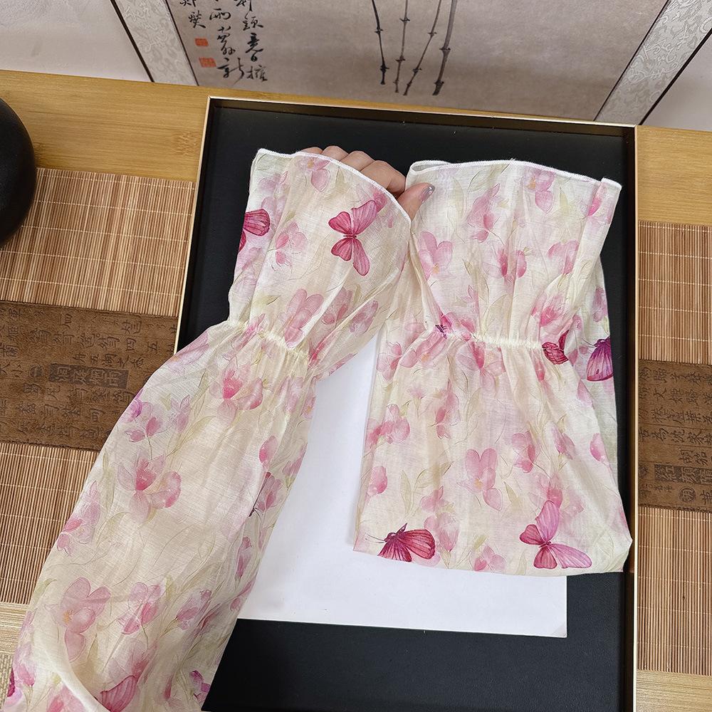 Sweet Chiffon Sunscreen Arm Covers Flower Cycling Gloves Breathable Chinese Style Sleeves Outdoor