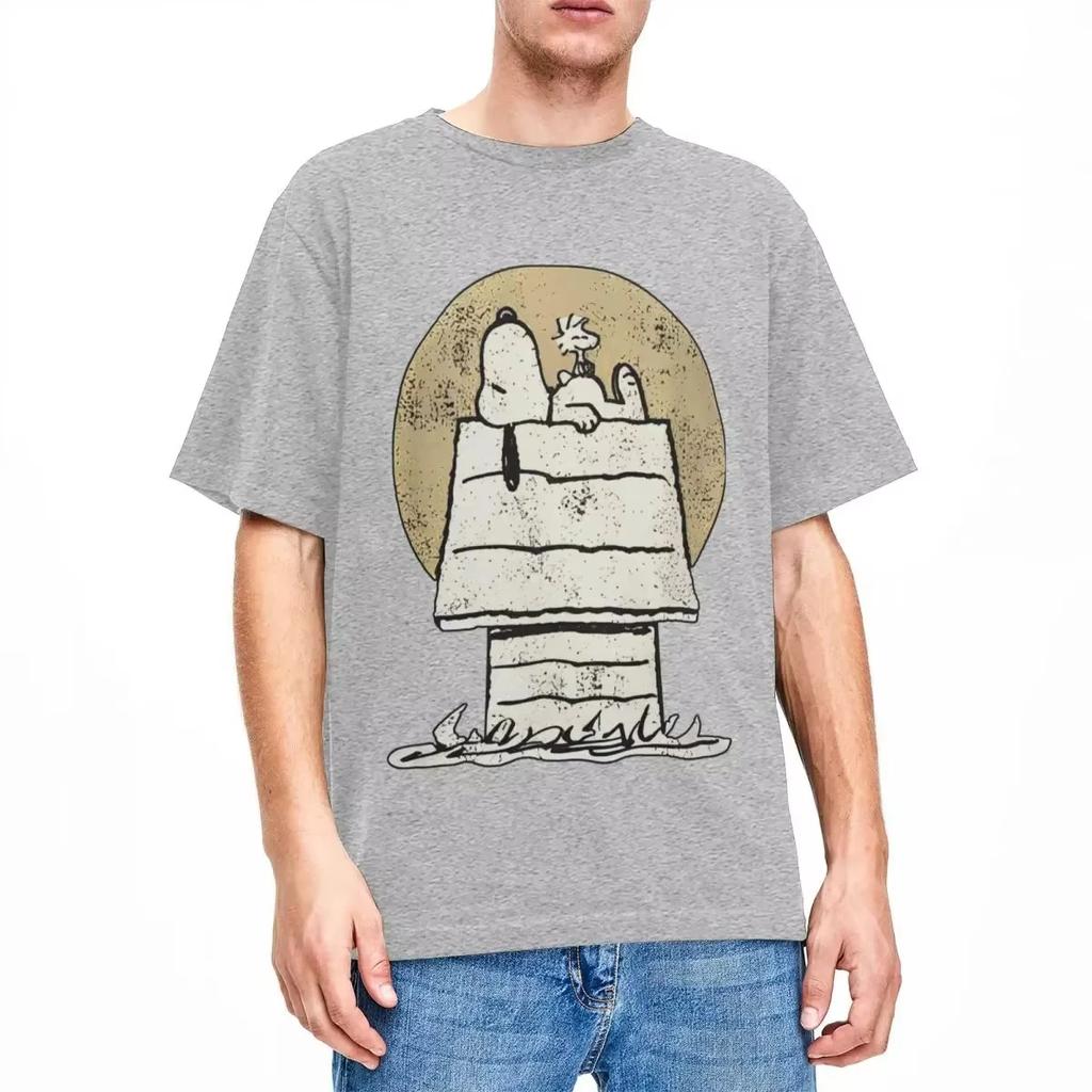 Pánske tričko s potlačou arašidov Snoopyho Woodstocka a búdy pre psa Letné bavlnené tričká s krátkym rukávom Ležérne Harajuku Nadrozmerné Unisex topy