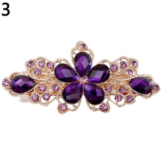 Dammode Blomma Blad Glänsande Strass Hårklämma Hårnål Smycke