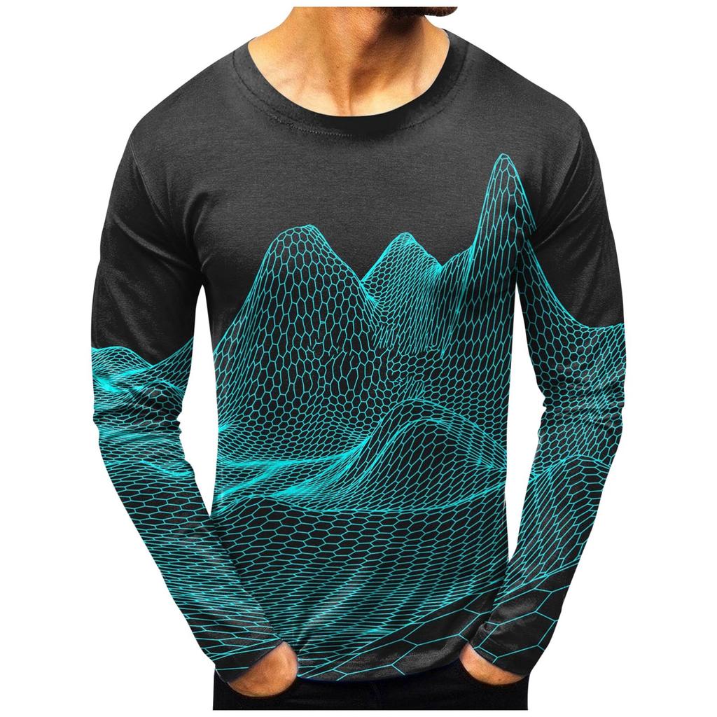 Men's Fashion Casual Printed Long Sleeve O-Neck Shirts Tops Blouse