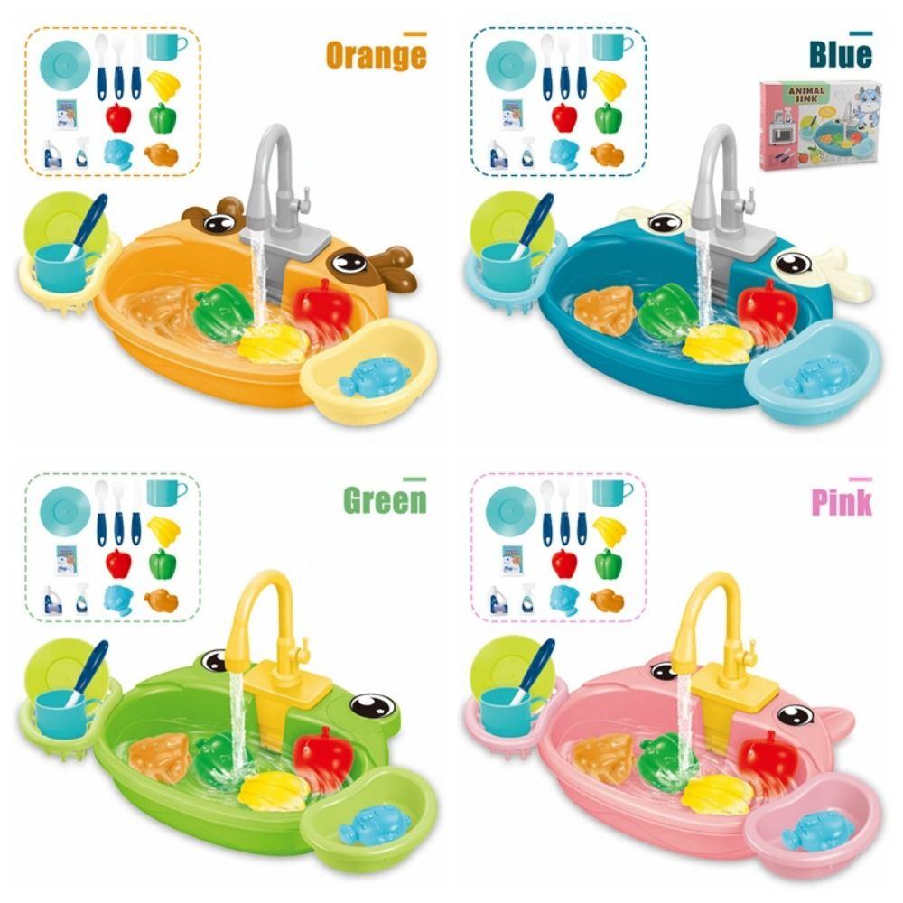 Educational Simulation Kitchen Sink Set Platic Montessori Game Toy Electric Dishwasher Kids Toy