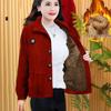 Influencer Mom's Solid Color Corduroy Square Neck Jacket - Loose Fit, Tummy-Covering Casual Top for Middle-Aged & Elderly.