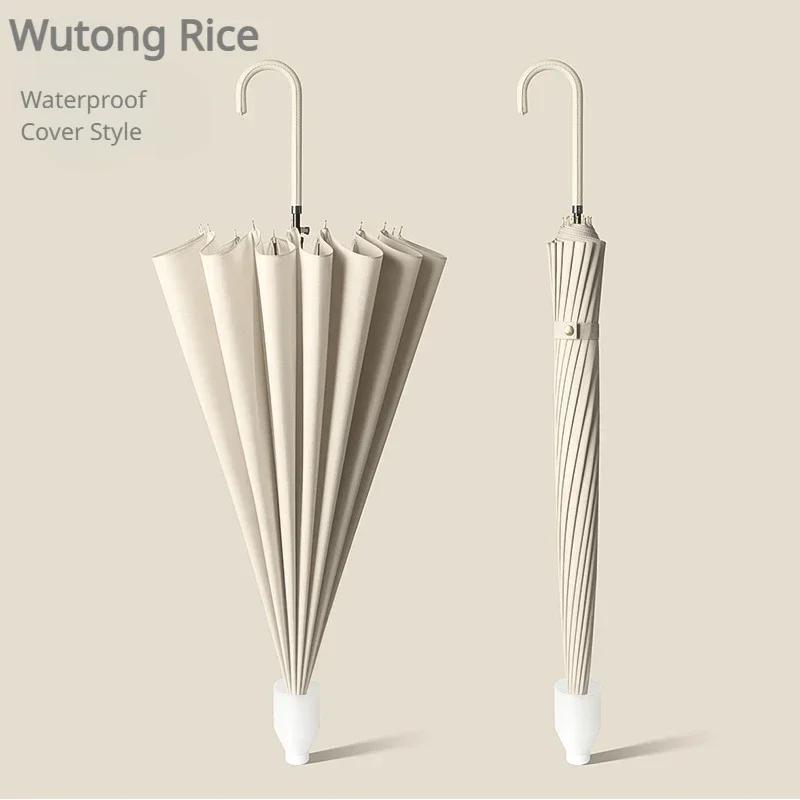 16 Bone Waterproof Umbrella Creative Bent Handle Straight Rod Umbrellas Small Fresh Women Handle Umbrellas Solid Color Umbrella