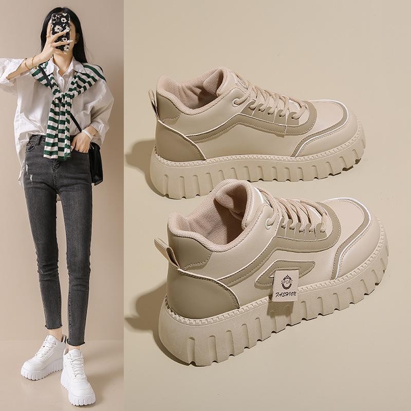 2025 Spring Women's Shoes New Breathable High-top Little White Shoes Women's Korean Version Versatile Platform Sports and Leisure Board Shoes Trendy