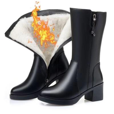 Vinter Läder Kvinnor Vinterstövlar Tjock Ull Varma Kvinnor Högklackad Stövel Högkvalitativa Kvinnliga Snöstövlar Kvinno Skor