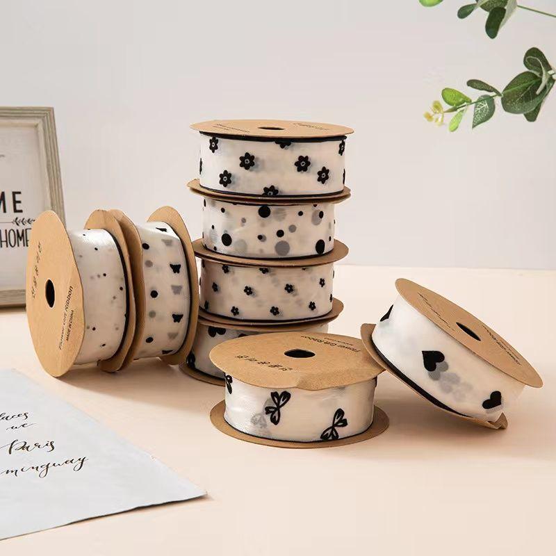 Bow Webbing Korean Flocking Yarn,10 Yards Width 4cm Polka Dot Snow Yarn Flower Packaging Baking Gift Straps Hair Accessories DIY