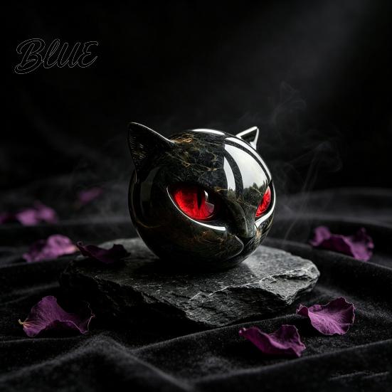 Small Statue for Bookshelf Spherical Black Cat Head Ornament Resin Gothic Style Sculpture with Colorful Whimsical Animal Figurine Eyes Halloween