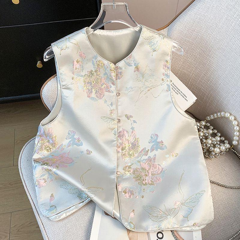 

Жилет женский весенний без рукавов бочкообразный тутовый жилет жилет жилет с круглым вырезом топ 3XL (recommended 138-75kg)