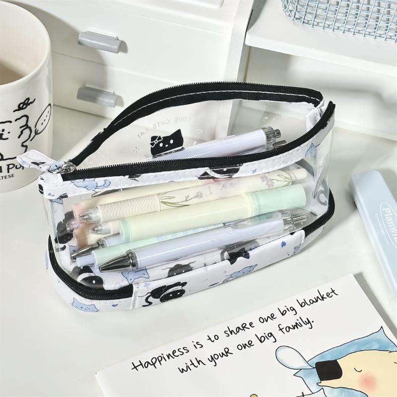 Canvas Transparent Pencil Case Minimalist Style Butterfly Kitten Student Pencil Pouch Kapibala Cartoon Stationery Storage Bag