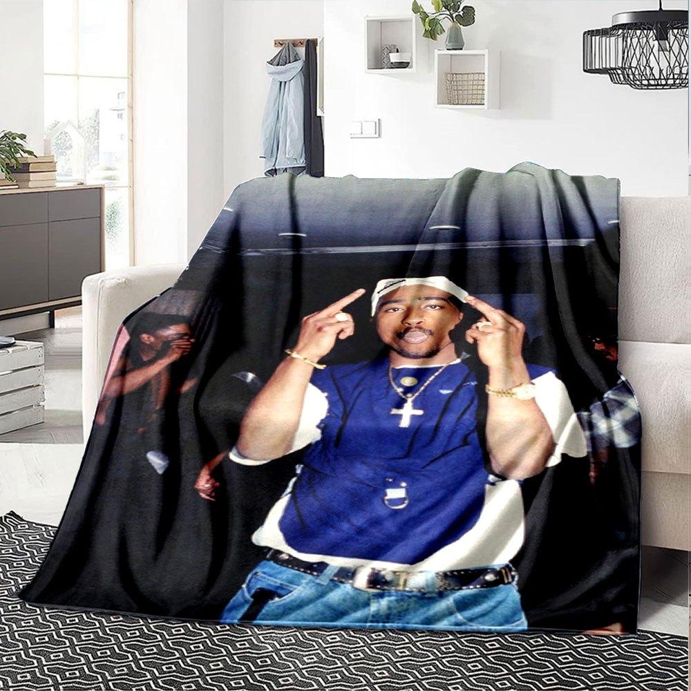 1pc 2PacHip Hop Blanket Soft Lightweight All Season Multi Purpose Throw for Sofa, Bed, Office & Picnics, French Style with Iconic Album Art & Quotes