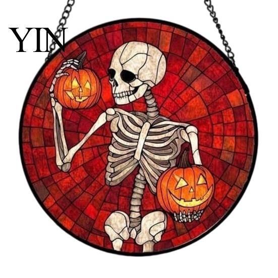 Christmas Gothic Theme Ornament Retro Halloween Pendant, Ghost/Bat/Spider Web/Pumpkin Head Print, Hand Painted Ghost Disc Vintage Acrylic Hanging for