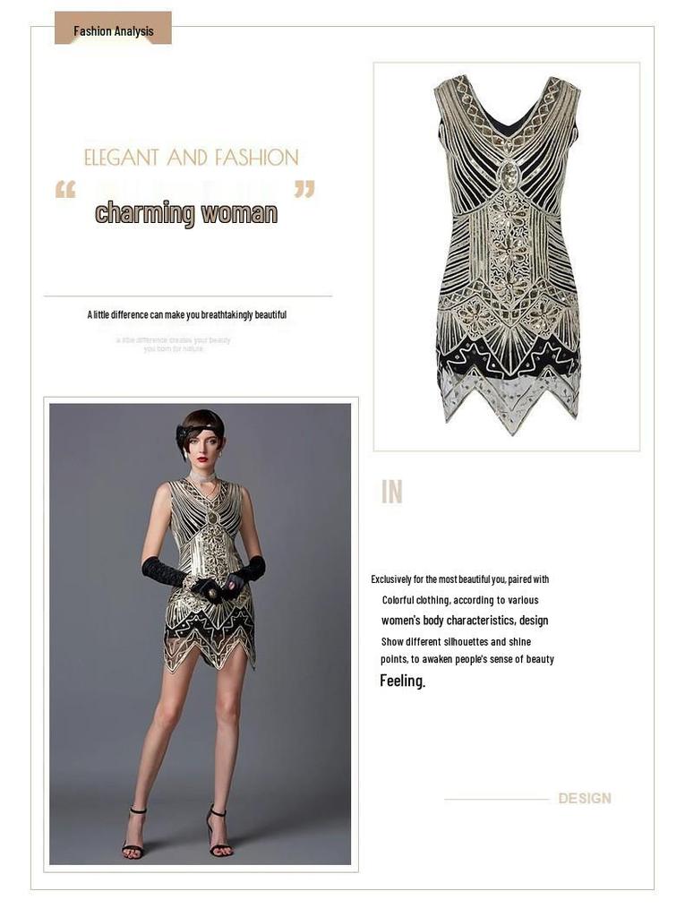 1920er Gatsby Perlenquastenkleid, Übergröße S-4XL - Damen Retro Formelles Pailletten Performance Kostüm.