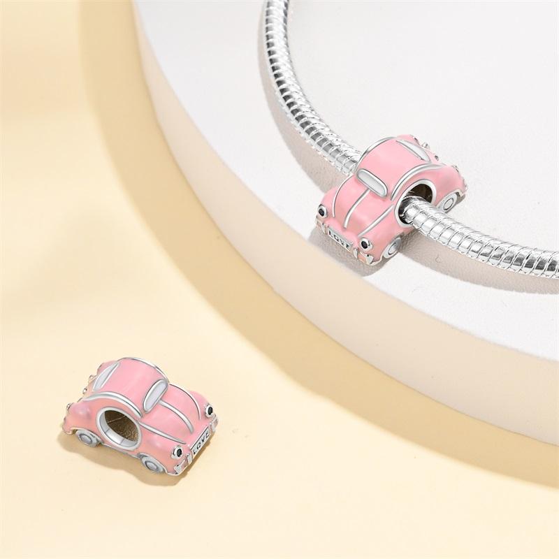 100% Sterling Kupfer Rosa Glasierte Autoanhänger Perlenanhänger Passend für Original Armband DIY Für Frauen Schmuck