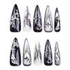 24Pcs Black Y2K Press On Nails, Long Almond False Nails with Butterfly & Silver Rhinestones