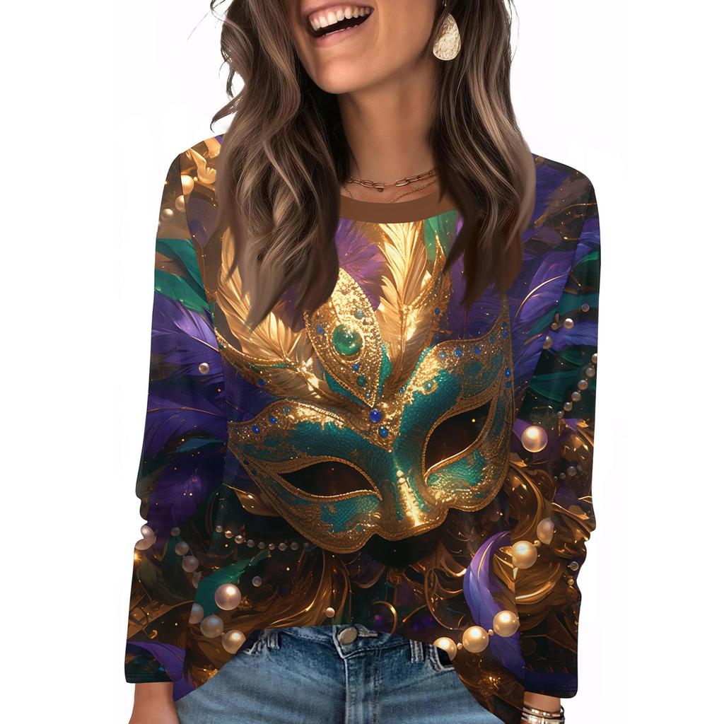 Langarmshirts für Damen, niedlicher Aufdruck, Grafik-T-Shirts, Blusen, lässig, Übergröße, Basic-Tops, Pullover