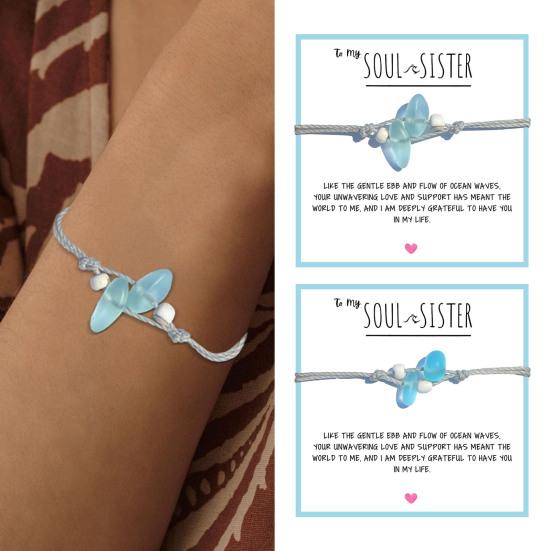 Soul Sister Bracelet Handmade Adjustable Ocean-Inspired Design Women Bracelet with Blue Artificial Crystal Beads