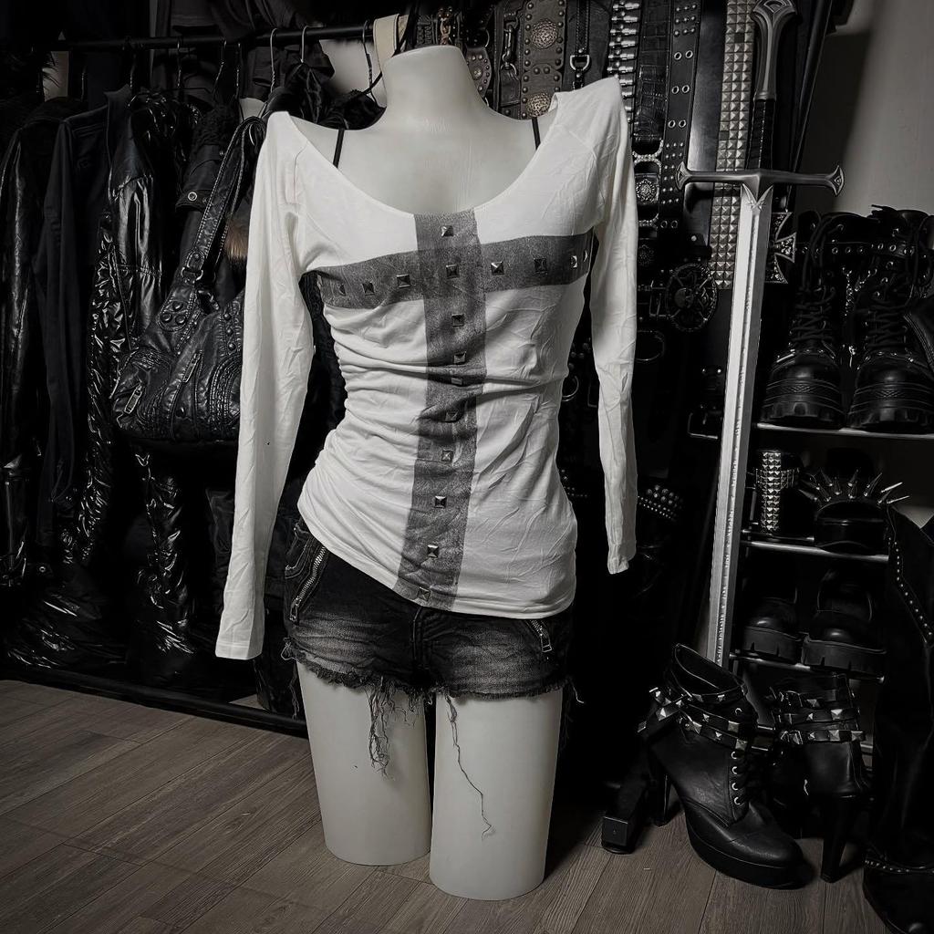 Vintage Y2K Retro Print Slim Fit Round Neck Long Sleeve T-Shirt for Women - Autumn/Winter Fashion