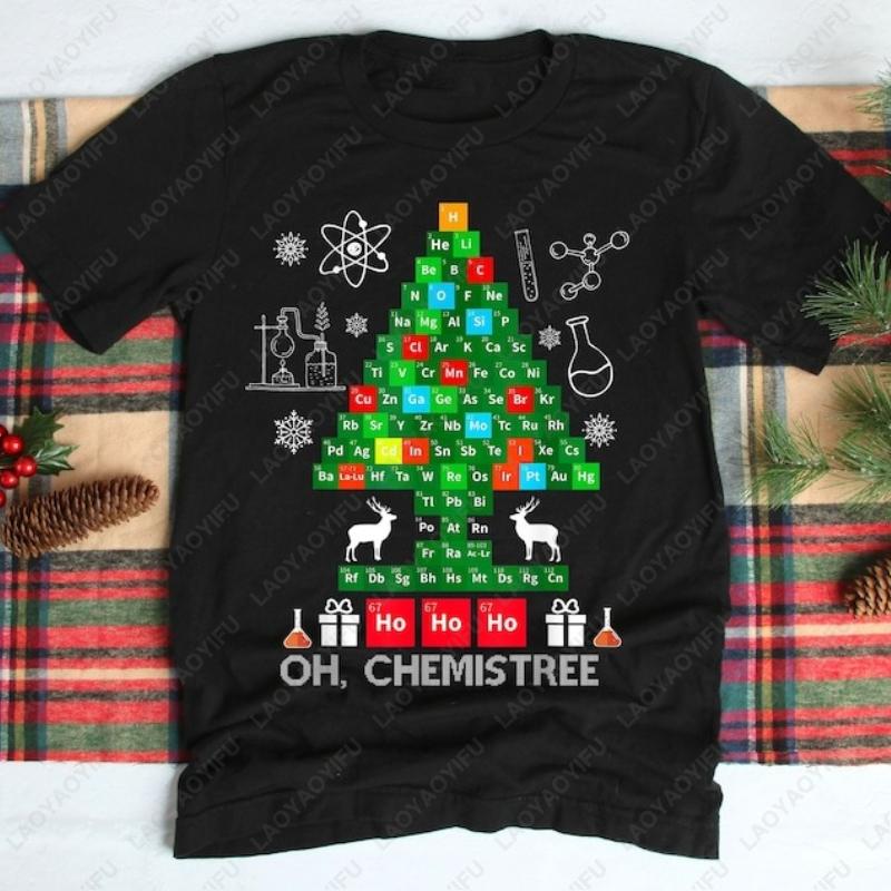 

Science Christmas Gifts Oh Chemis Tree Graphic Cotton TShirt Holiday Funny Chemistry Fashion Oneck Printed Unisex Adult Tops S