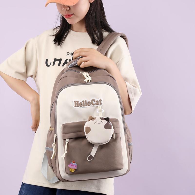 Schoolbag Girl's Nylon Colorblock Backpack