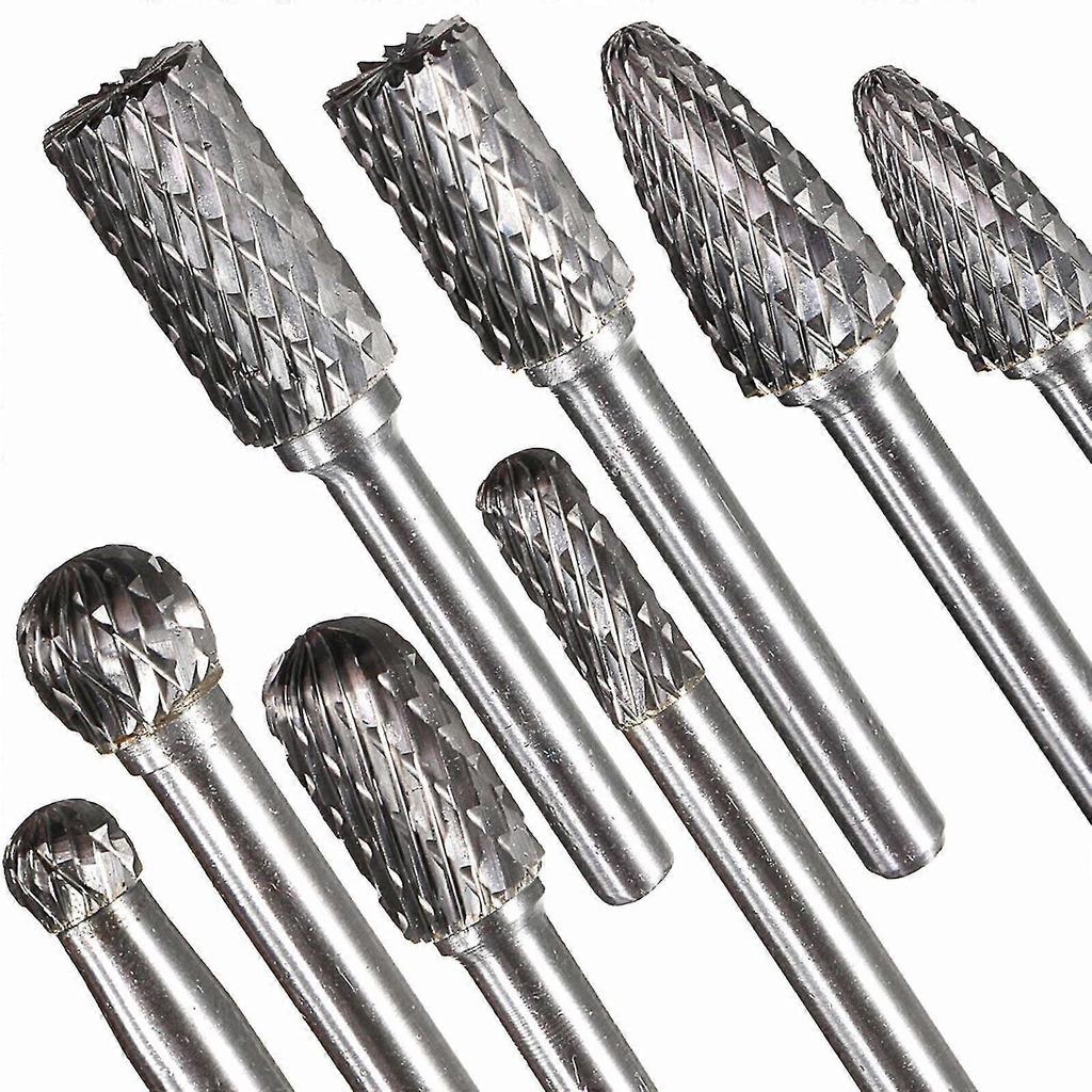 8pcs 6mm Shank Tungsten Carbide Carving Burrs Bit Double Cutter Burring File Die Grinder Drill For Metal Wood Grinding Polishing
