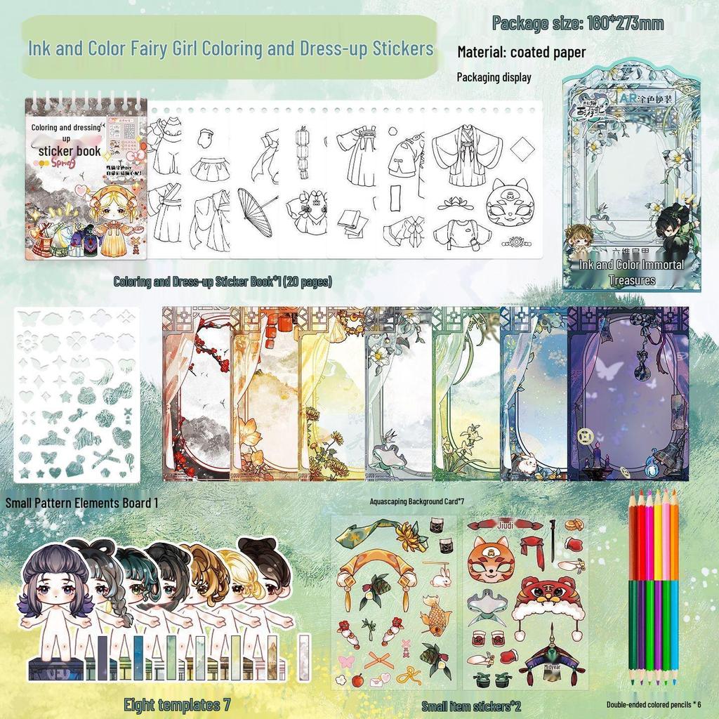 DIY Chinese-Style Sticker Puzzle Tote for Kids: Ancient Poetry Scenery & AR Costume Painting