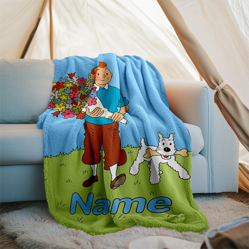 Personalized Custom Name Blanket - The Adventures of Tintin Print Design,Blanket for Sofa,Bed,Travel,Camping - Soft and Warm, Great Gift