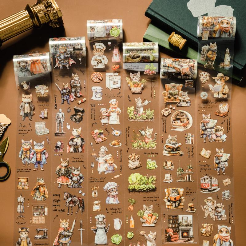 Ketchup Girl Tom's Life Series Cat Theme Die-Cut Scenery Planner Tape