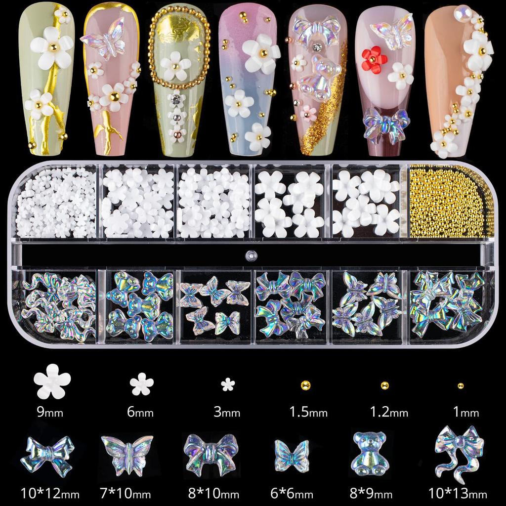 Nailart Schmuck Kleine Blume Aurora Schleife Perle Niete Kleine Accessoires Super Flash Kleiner Diamant 12 Gitter Gemischtes Nagelset