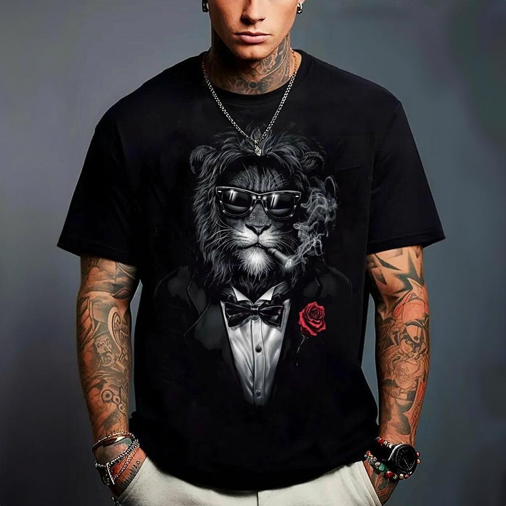 Vintage T-shirt For Men  Animal Russian Tiger Lion Print T Shirts Short Sleeve Tee Casual Streetwear Oversized Men Clothing Tops