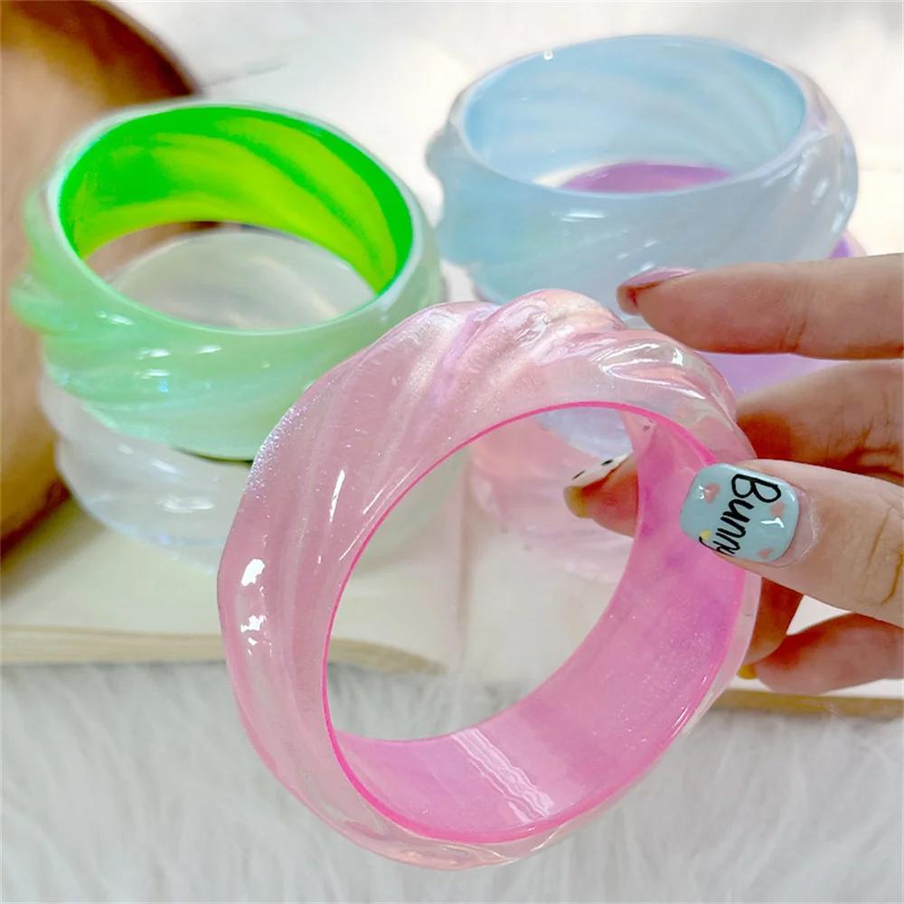 Fashion Lighting Candy Color Water Shine Round Spiral Jelly Good-looking Acrylic Bangle Bracelet Geometric Resin Trend Bracelet