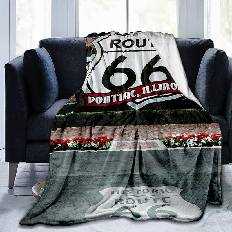 1PC Highway 66 Pattern Blanket, All Season Lightweight Home Office Outdoor Nap Multifunctional Blanket