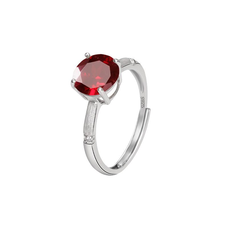 S925 silver inlaid treasure ring, natural garnet citrine single stone design, wire drawing process, high-end gift for women