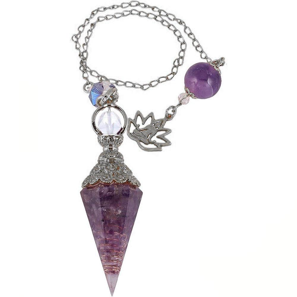 Antique Silver Seven Chakra Crystal Resin Pendulum with Semi-Precious Chips Pendant