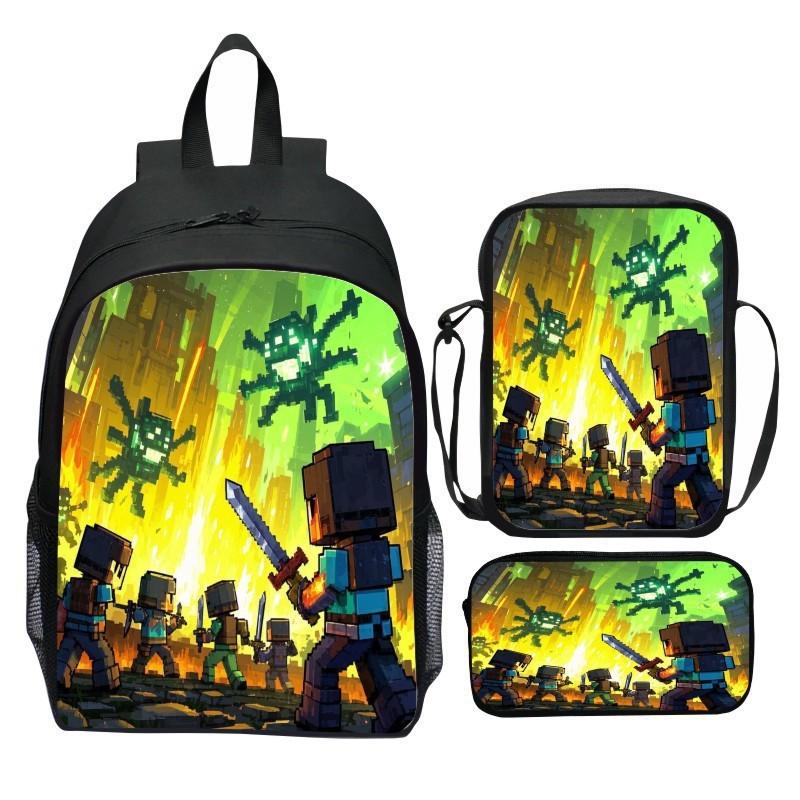Minecraft School Backpack Set With Printed Game Pattern For Kids Students