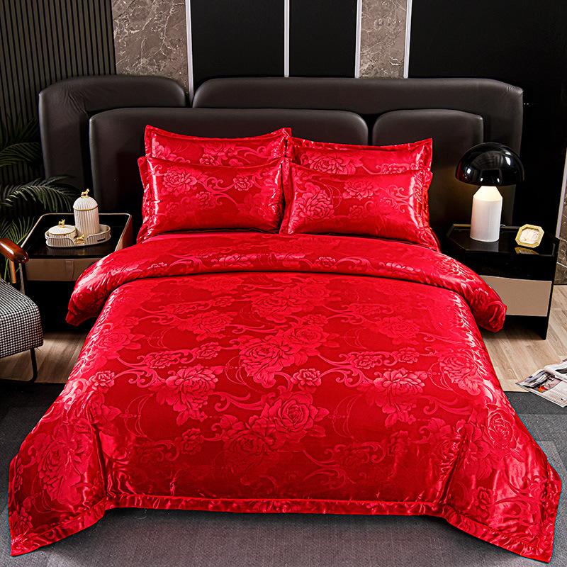 New 4Pcs European Satin Jacquard Bedding Set Four Season Universal Skin Friendly Cozy Duvet Set Double Couple Size Bedclothes