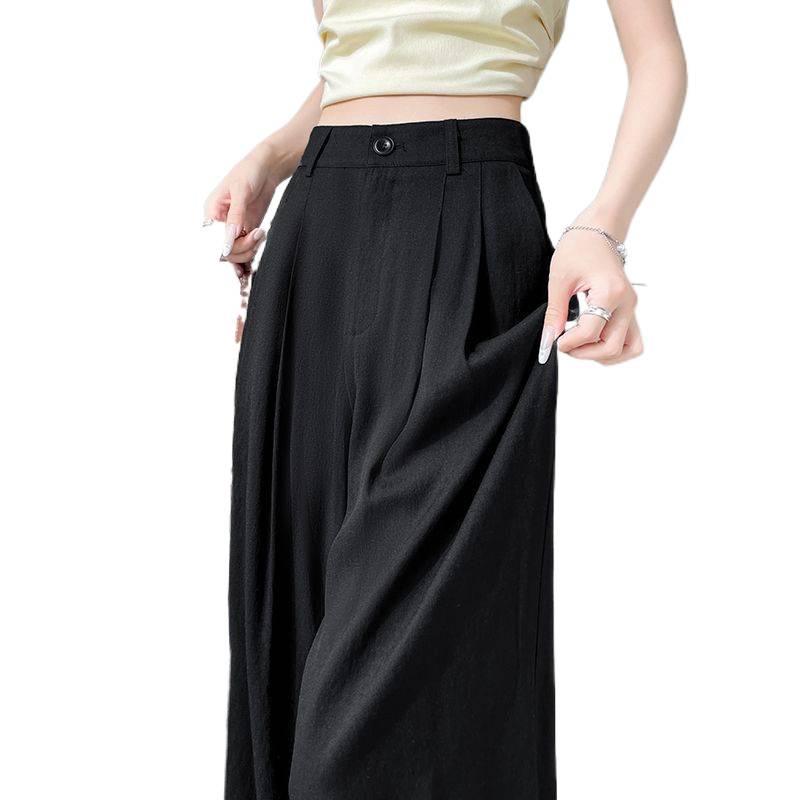 2026 Women's Ice Silk High Waist Wide-Leg Pants: Slimming, Drape, Casual, Loose, Milk Puff Style for Summer