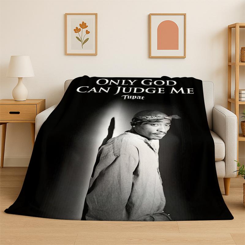 Rapper Eminem Tupac 16pac Hip Hop Rap God Flannel Blanket Soft Warm Throw Blanket for Bedroom Living Room Bed Travel Picnic 75X95CM