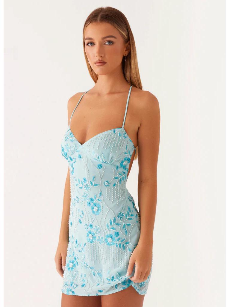 Sequin Embroidery Backless Spaghetti Strap Dress - European & American Style Summer Dress for Women