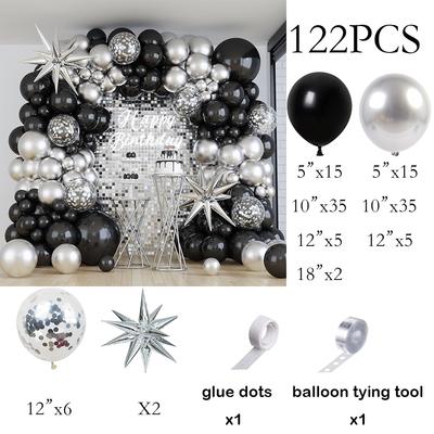 Black Silver Balloons Garland Silver Confetti Balloon Arch Kit Silver Explosion Star Foil Globos Graduation Birthday Party Decor
