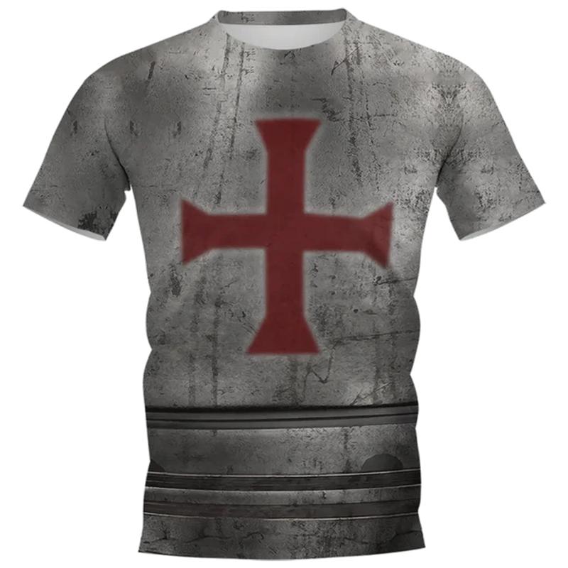 3D Printed Medieval Armor T-Shirt For Men Cosplay Vintage Graphic T Shirts Casual Loose Short Sleeve Tops Street Round Neck Tees
